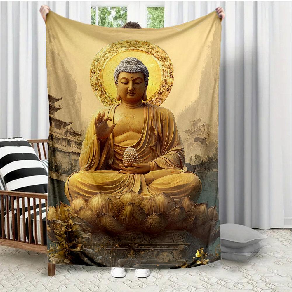 

Buddha posture and flower design Flannel printed blanket suitable for all seasons suitable for living room office sofa travel 75x90cm