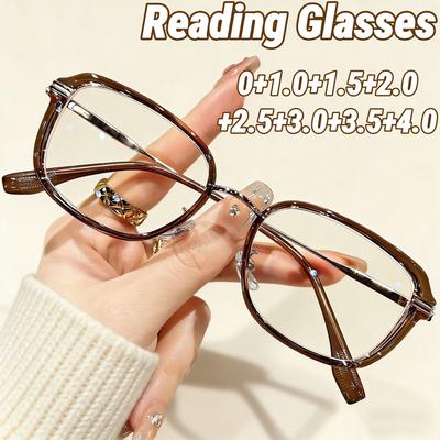 Trendy Cold Tea Color Polygon Reading Glasses for Women Anti Blue Light Blocking Presbyopic Eyeglasses Lightweight Comfortable