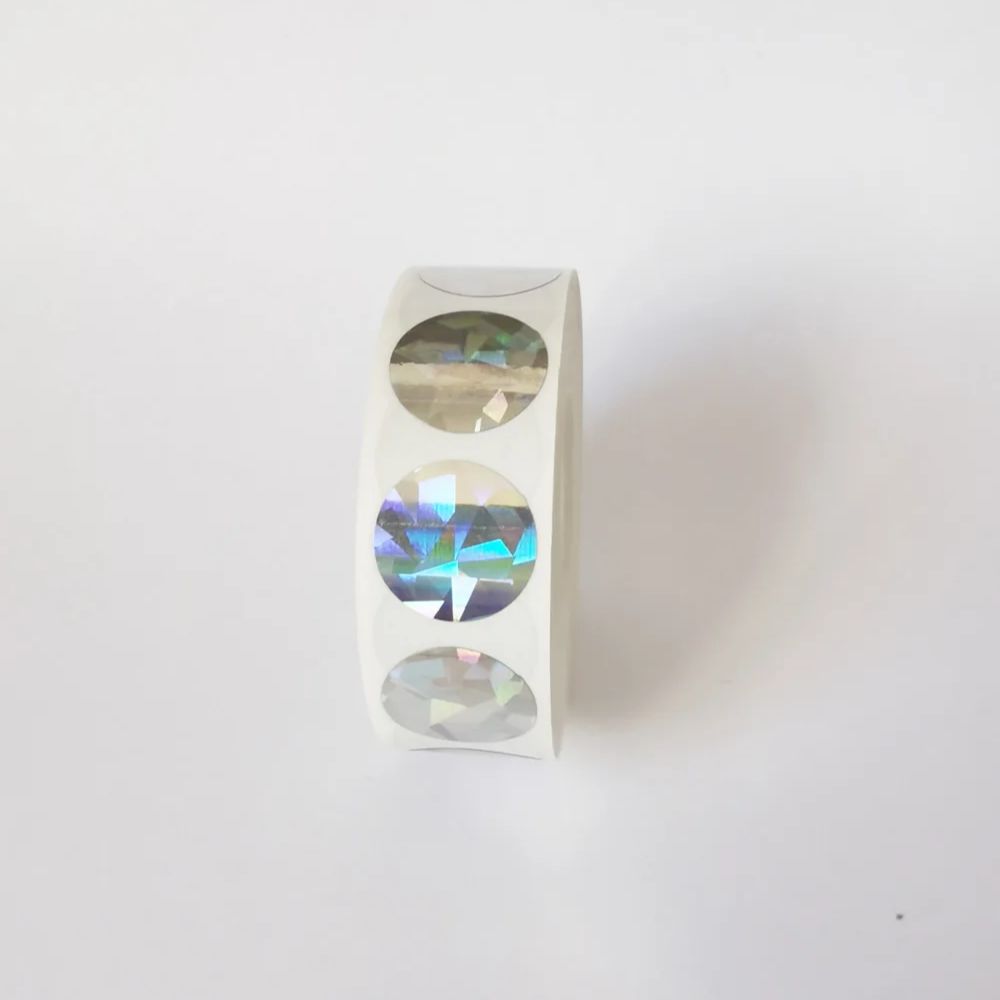 1000Pcs 0.63 Inch Scratch Off Stickers 16mm Round Holographic Silver Color Metallic Hologram Game Scratch Off Card