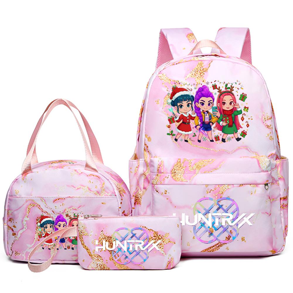 3Pcs/set Christmas Kpop Printed Backpack Handbag Pencil Case for Teenager Student Girl Boy Bookbag Schoolbag Women Large Capacity Travel Bag Kid Gift