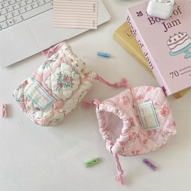 Ins Style Floral Storage Bag Drawstring Drawstring Pocket Soft Cotton Anti Fall Cosmetic Bag Sundry Storage Camera Bag