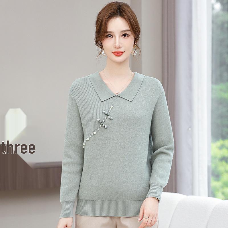 

Уютный зимний флисовый вязаный свитер для мамы - Стильный топ с отложным воротником для женщин XL (Recommended 55-60 kg)