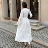 Cross-border European and American elegant style simple high-waisted V-neck long-sleeved dress women's clothing  spring and summer  independent 