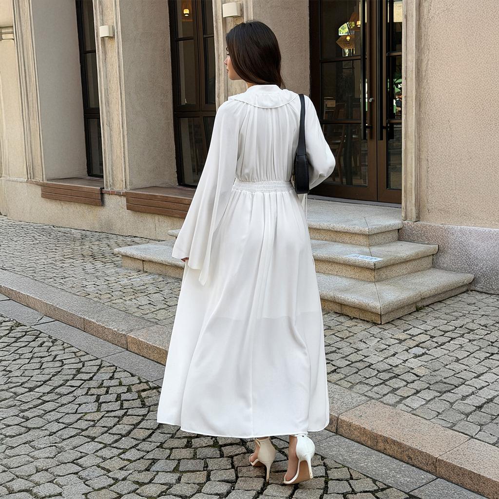 Cross-border European and American elegant style simple high-waisted V-neck long-sleeved dress women's clothing spring and summer independent