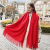 Womens Wool Blend Scarf Winter Warm Shawl Soft Solid Color Knit Wrap With Fringe Korean Style