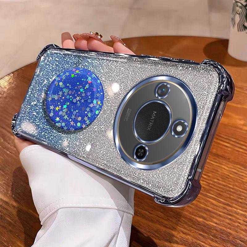 Luxury Shockproof Glitter Holder For Silicone Ring X9CSmart Case For Honor X9C Smart X6A X6B X6C X8A X8C With Holder Stand Cover