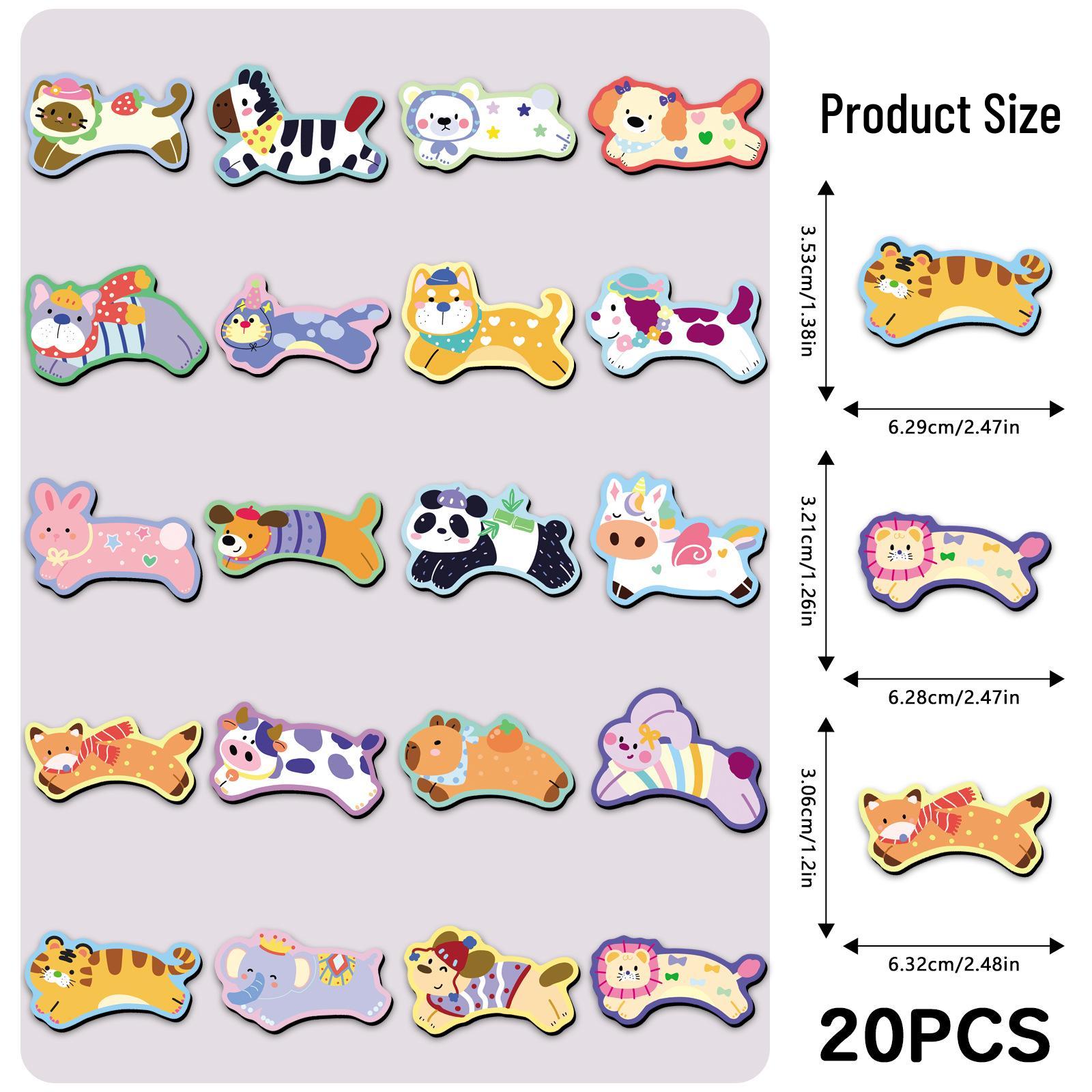 20pcs Cute Animal Graffiti Magnet Stickers - Creative, Soft, and Fun Refrigerator Decorations