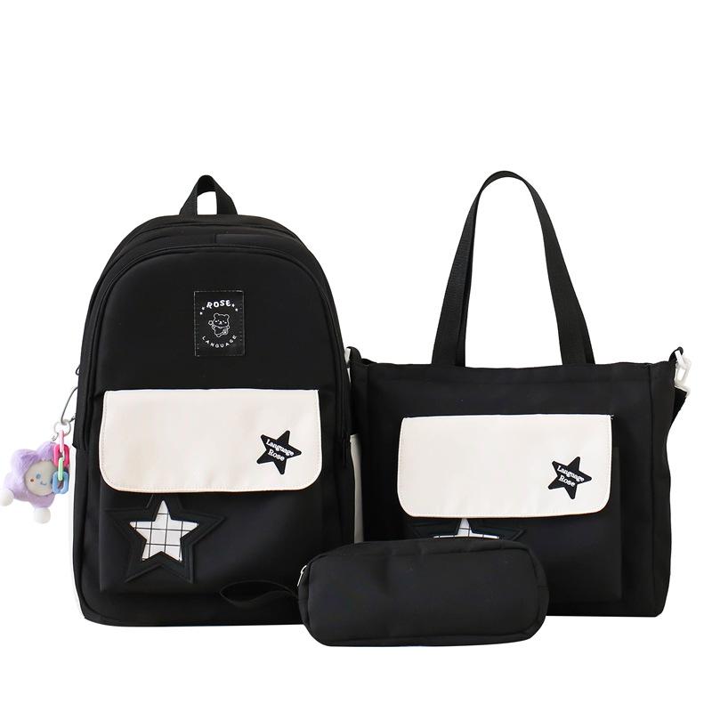 Three-Piece Backpack Set Color Contrast Schoolbag Girls Large Capacity Backpack for Primary and Secondary School Students