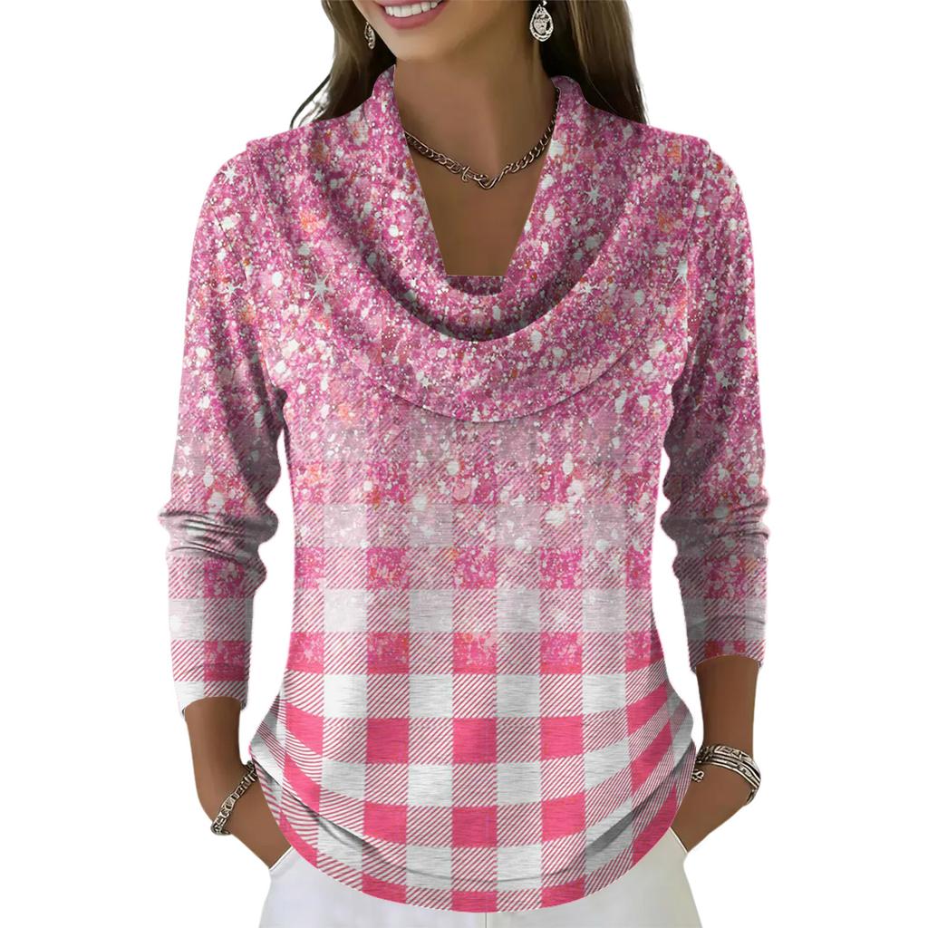 Dámský ležérní a módní svetr s dlouhým rukávem a potiskem, kulatým výstřihem