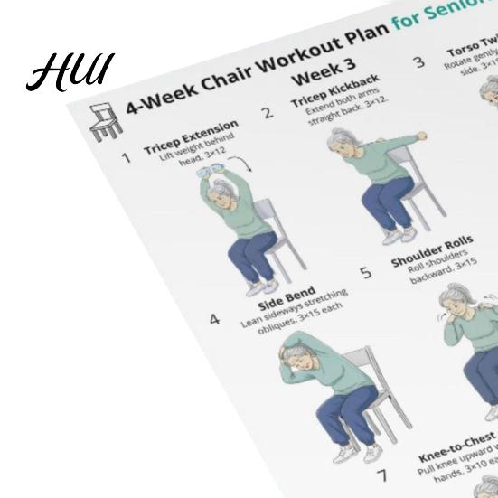 Yoga sulla Sedia per Anziani 4 Pezzi 4 Settimane Tabella Esercizi Anziani Allenamento Completo da Seduti Allenamento a Casa Anziani Senza Palestra & Poster di Forza Basso Impatto