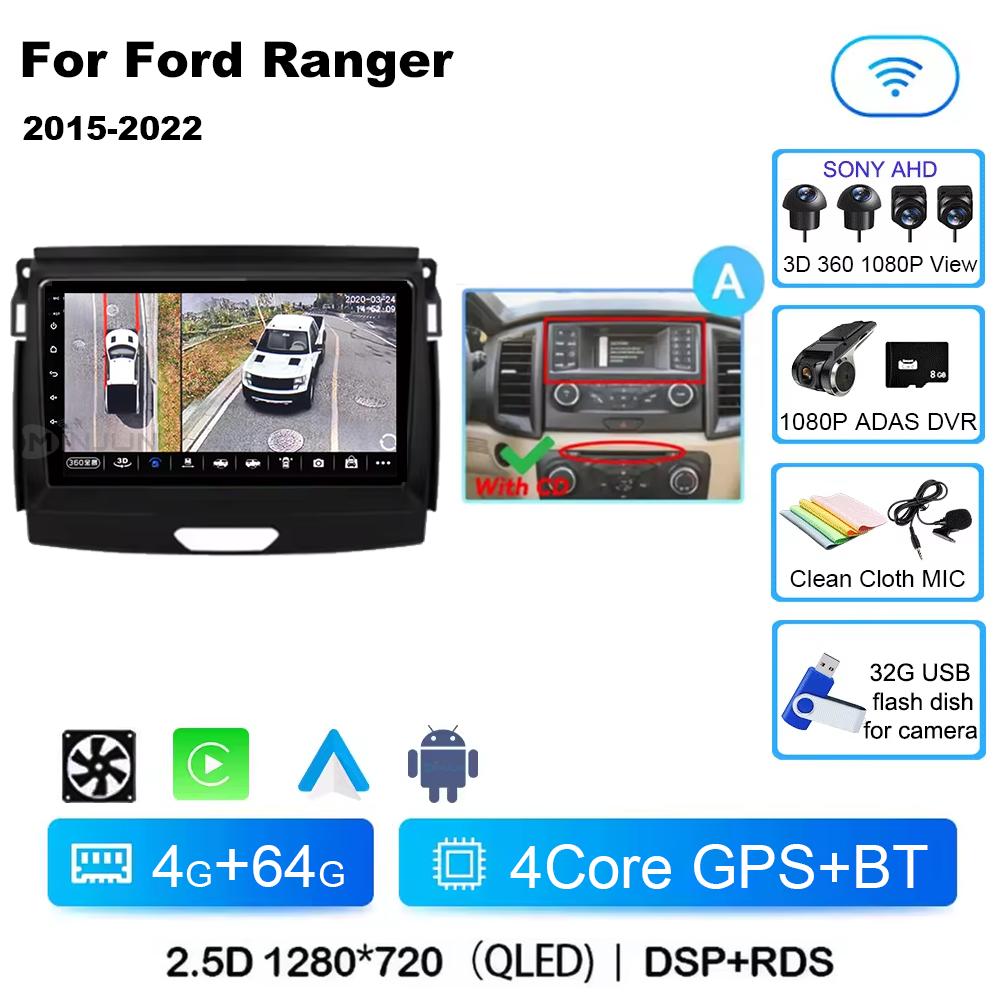 Android 14 Car Radio Stereo Screen For Ford Ranger 2015 2016 2017 2018 2019-2022 Qualcomm Multimedia Carplay Autoradio Head unit