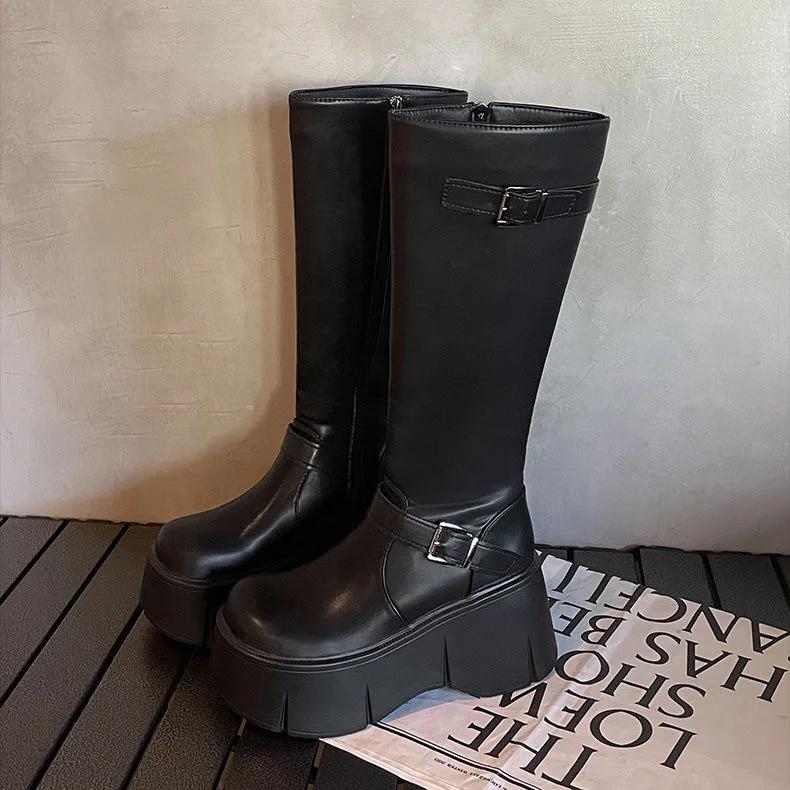 Height not exceeding knee height European and American high-end boots 2024 autumn edition thick soled knight boots for women