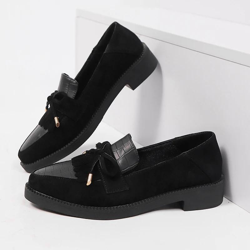 Fashion 2025 Spring New Bow Knot Loafers for Woman Pointed Toe Med Heel Pumps Women Casual Slip On Outside Pu Leather Shoes Mujer