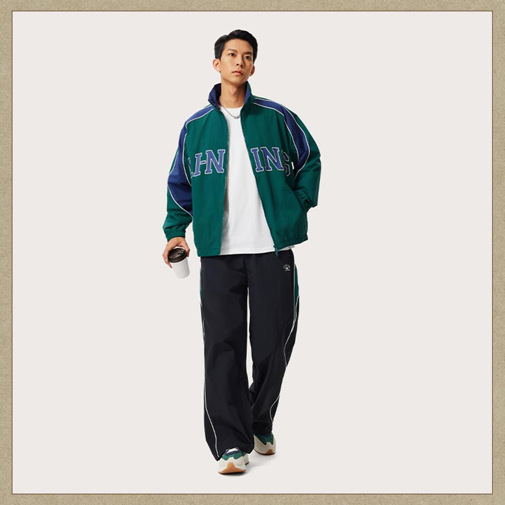 Li Ning Sports Lifestyle Series Loose Mid Waist Straight Leg Casual Pants Men Bottoms Black Lush-Green AYKU747-6