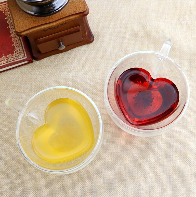Creative Heart-Shaped Double-Layer Glass Cup - Insulated Borosilicate with Handle for Coffee, Tea & Juice