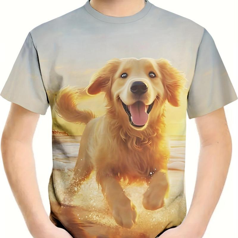 Barneklær Gutter T-skjorte Kort Erme 3D Hundetrykk Barn Sommerklær Kreativ Stilfull Streetwear Rund Hals Jenteklær