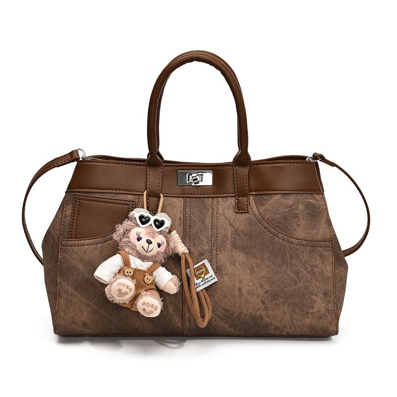 

Retro handbag bag women s autumn and winter 2025 new high-end commuter tote bag splicing contrasting color shoulder messenger bag No pendant коричневий