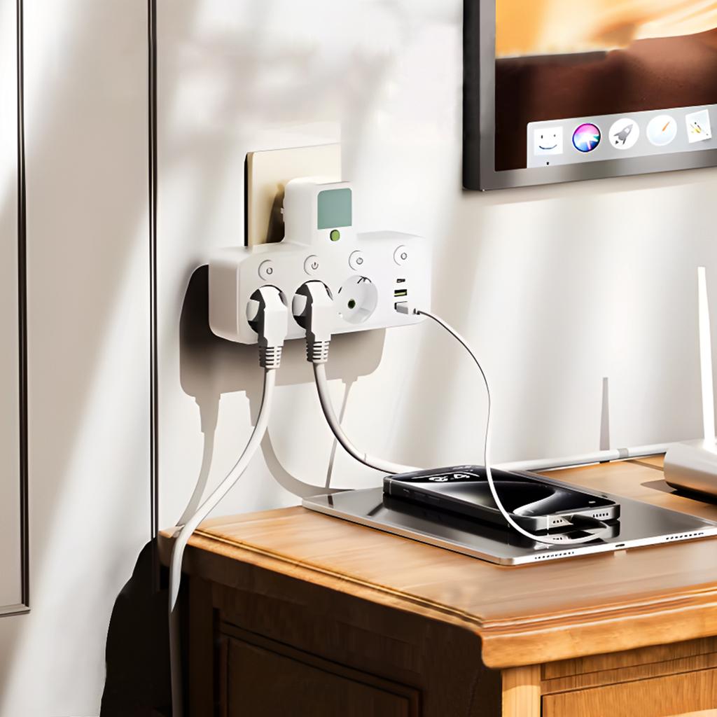 European Standard European Power Socket USB Type-c with Switch Socket, 1-to-3 Converter