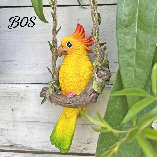 Parrot Ornament Resin Swing Figurine, Outdoor Hanging Animal Sculpture, Tropical Decorative Figurine Bird Statue for Patio, Lawn, Garden, Balcony