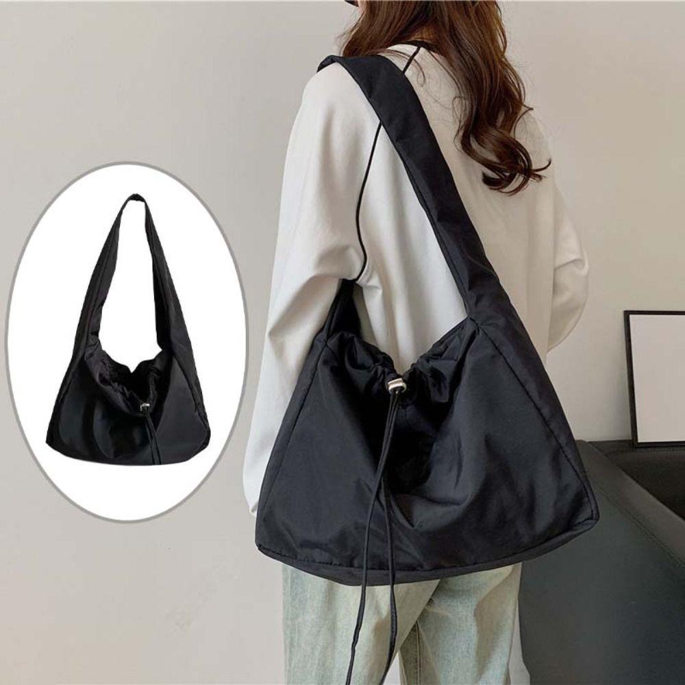 Lightweight Drawstring Crossbody Bag Solid Color Underarm Bag Armpit Bag Oxford Tote Bag  Sports
