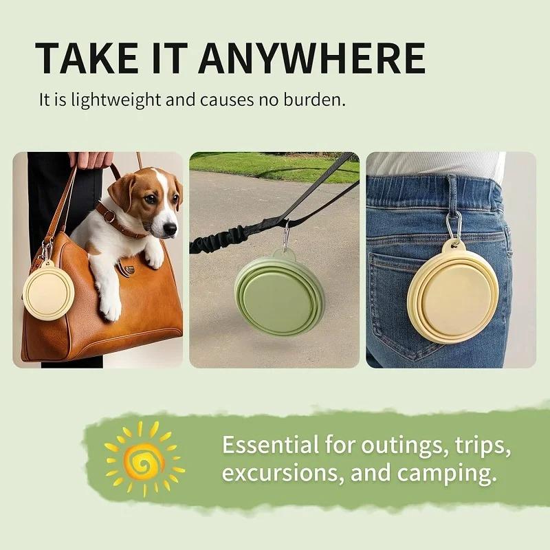 Portable Pet Folding Bowl with Carabiner Food Grade Silicone for Dogs Cats Outdoor Travel Walking Feeding Water Drinking Bowl