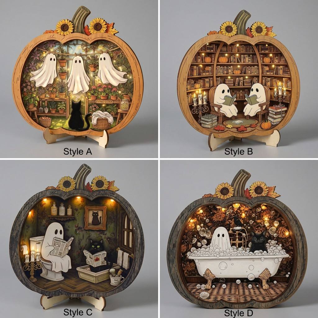 Cross-border Halloween Healing-style Ghost Pumpkin Lantern Teak Ornament Creative Bookshelf Storage Decoration Holiday Gift