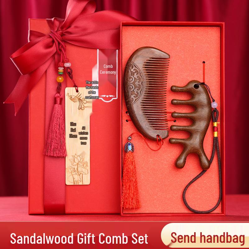 

Сандалове дерево Висококласний дерев яний випрямляючий гребінь Подарункова коробка для жінок та мами