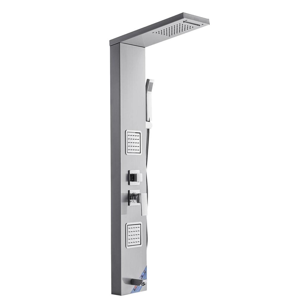 VEVOR Shower Panel Tower System with Rainfall Waterfall Shower Head, 53 in Brushed Stainless Steel Shower Column, 5-Function Faucet