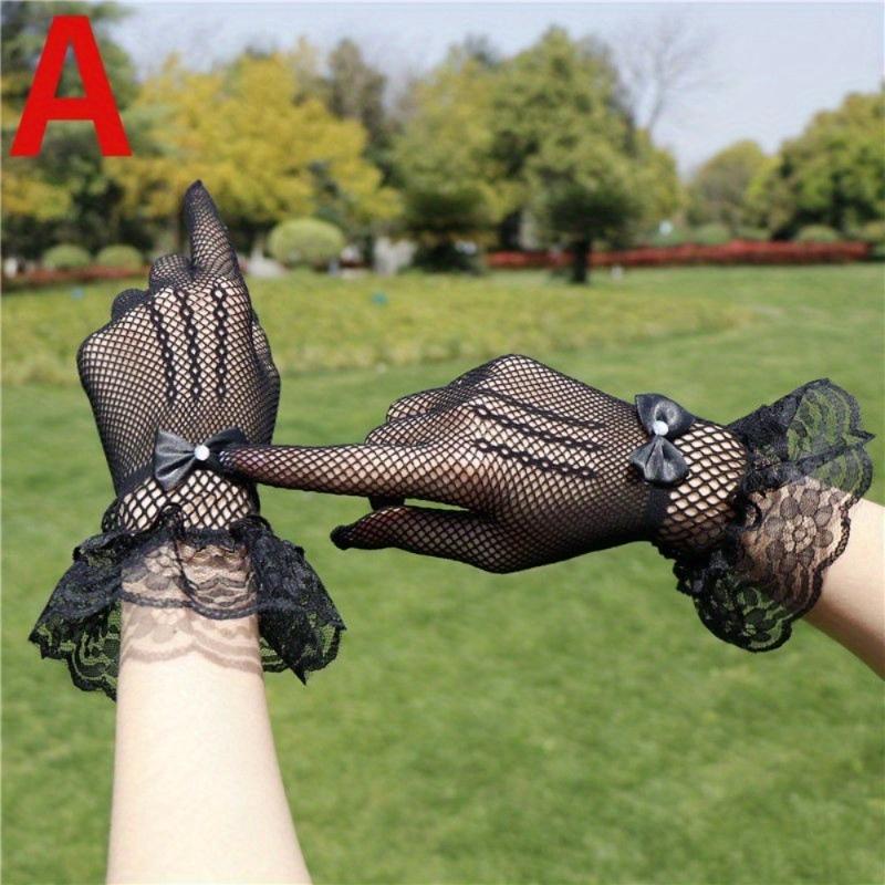 Women Summer Uv-proof Driving Gloves Mesh Fishnet Gloves Lace Mittens Full Finger Girls Lace Fashion Gloves