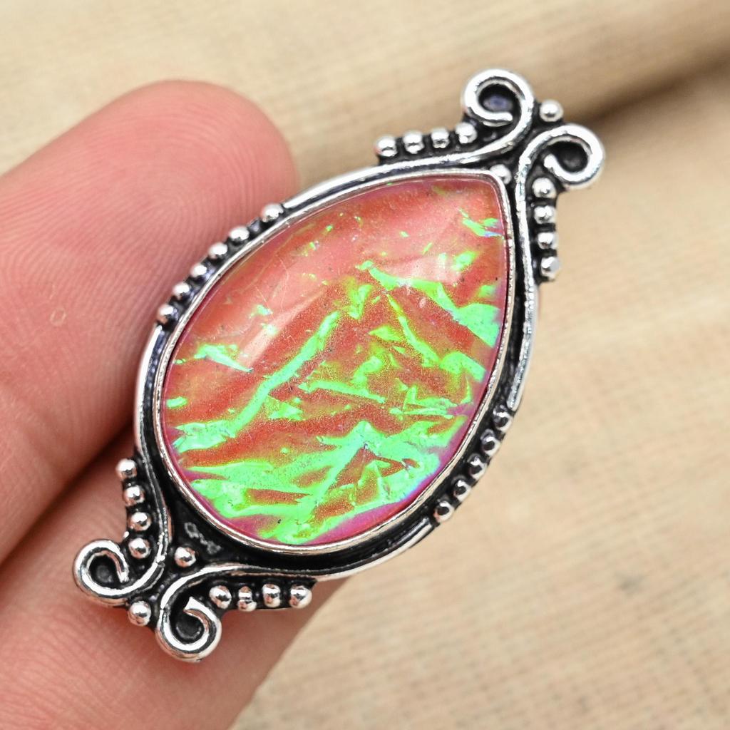 Pink Triplet Opal Gemstone 925 Solid Sterling Silver Handmade Ring Jewelry All Size