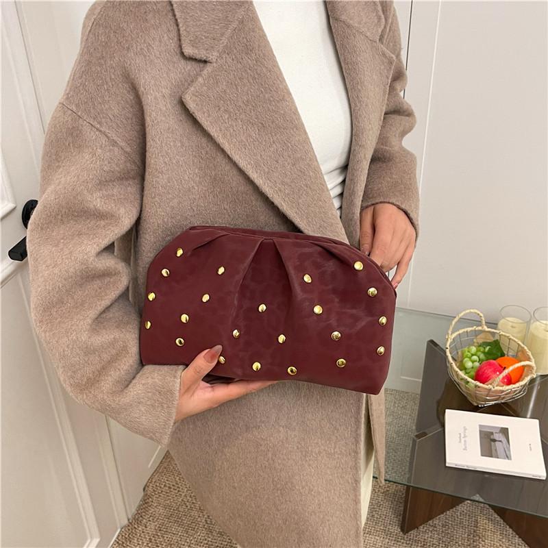 Trendy Women Hobo Bags Wrinkled Clutches Crossbody Dumpling Bag Studded Unique Comfortable Texture Handheld Bag for Ladies