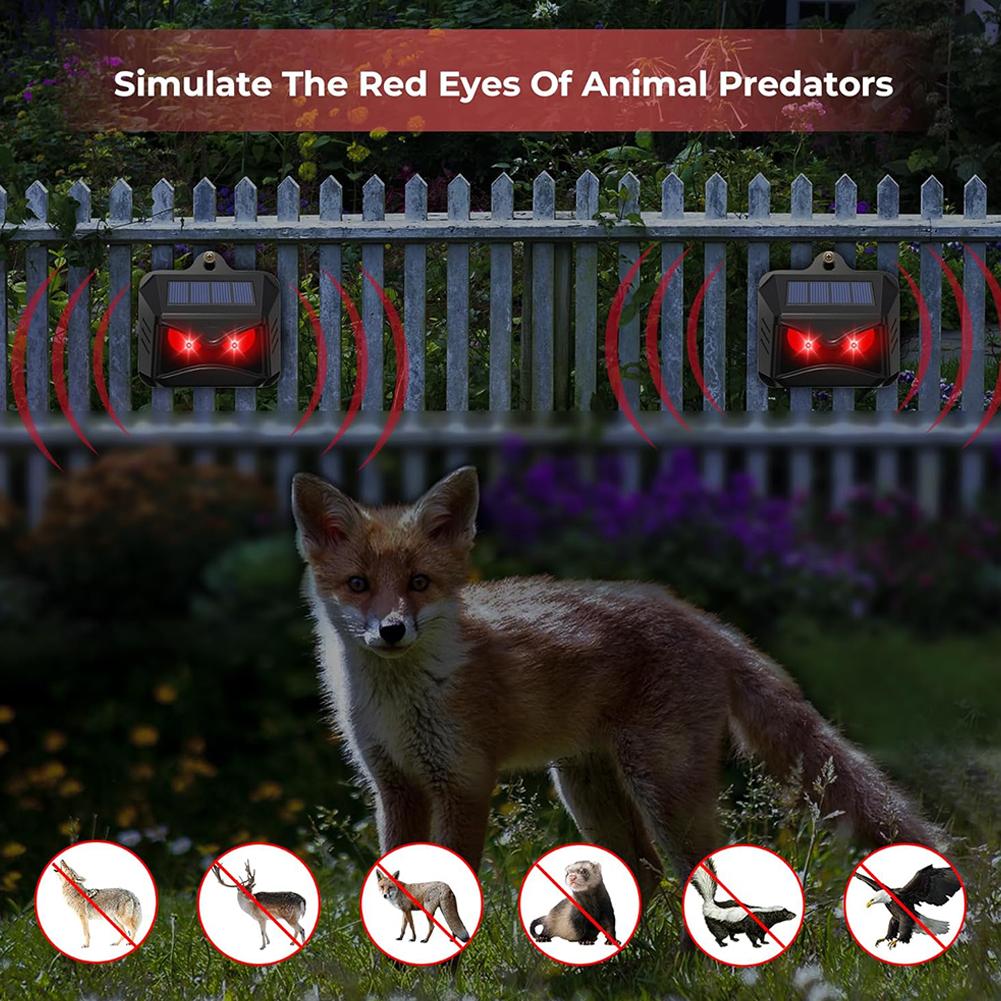 2Pcs Outdoor Coyote Raccoon Deterrent IP44 Waterproof Wild Boar Rabbit Repeller Solar Nocturnal Animal Repeller for Fox Raccoon