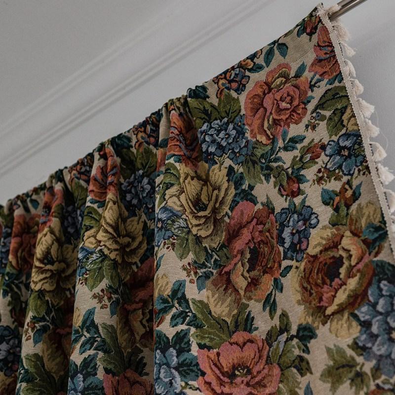 Cotton Linen Oil Painting Jacquard Window Curtains American Country Style Deco Tassel Drapes Living Room Bedroom Balcony Valance
