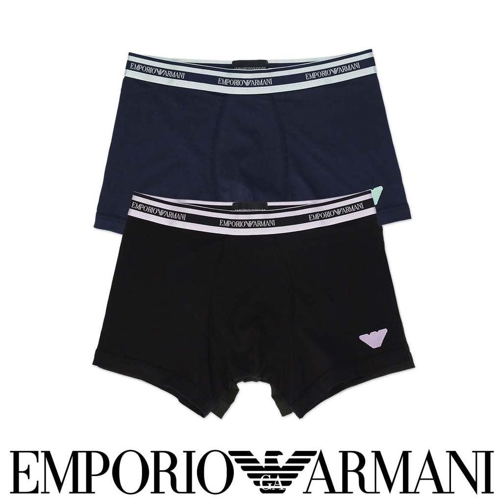 Emporio Armani SHINY LOGOBAND Men's Boxer Briefs with a Shiny Waistband and Logo, Front Closure, Size Small (EU Size), Navy (Product Code: 54045128)