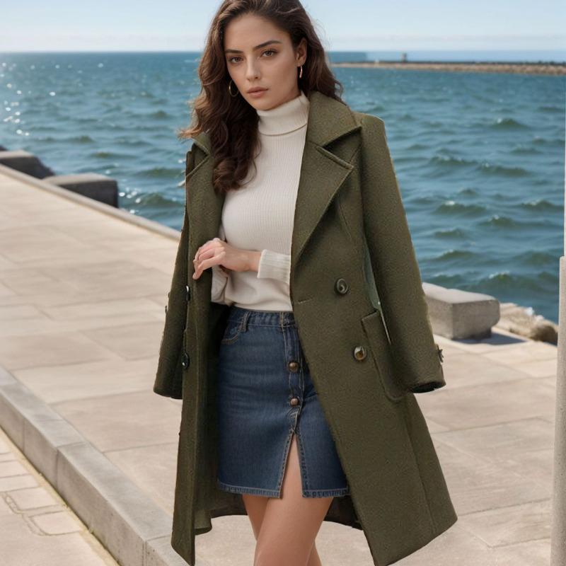 Autumn and Winter Look Thin Fashion Temperament Long Waist Woolen Coat Outerwear S