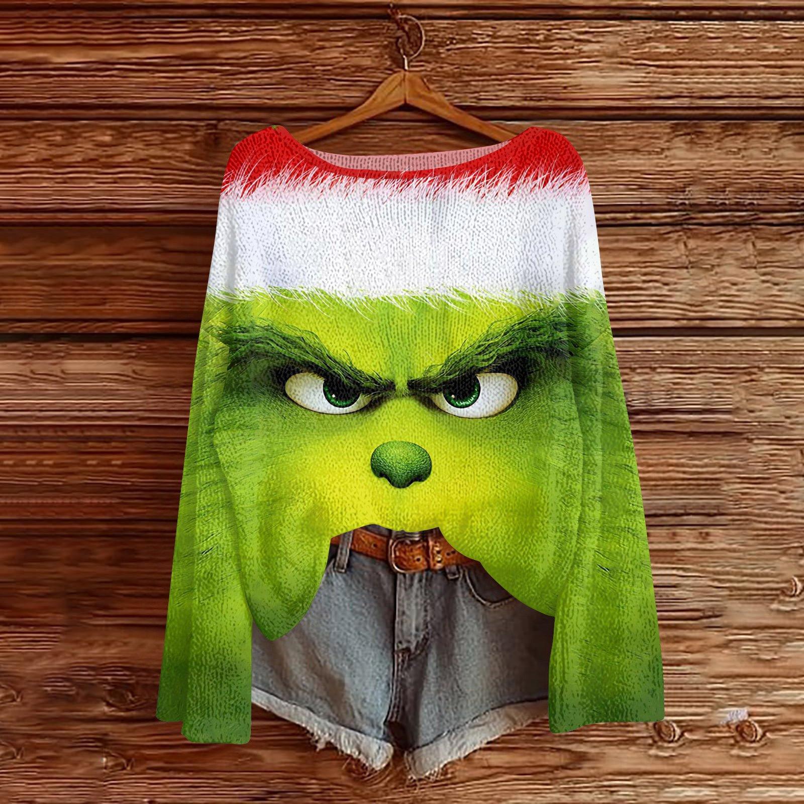 

Рождественские толстовки для женщин Вязаный свитер Милая рубашка Осенний свитер с круглым вырезом Топы XXL