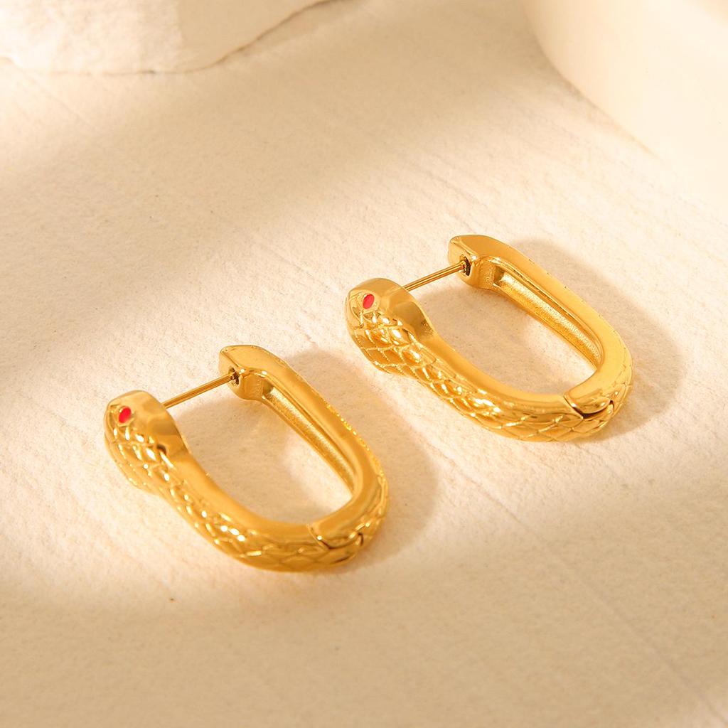 Trendy European & American Serpentine Design 18K Gold-Plated Stainless Steel Earrings for Women