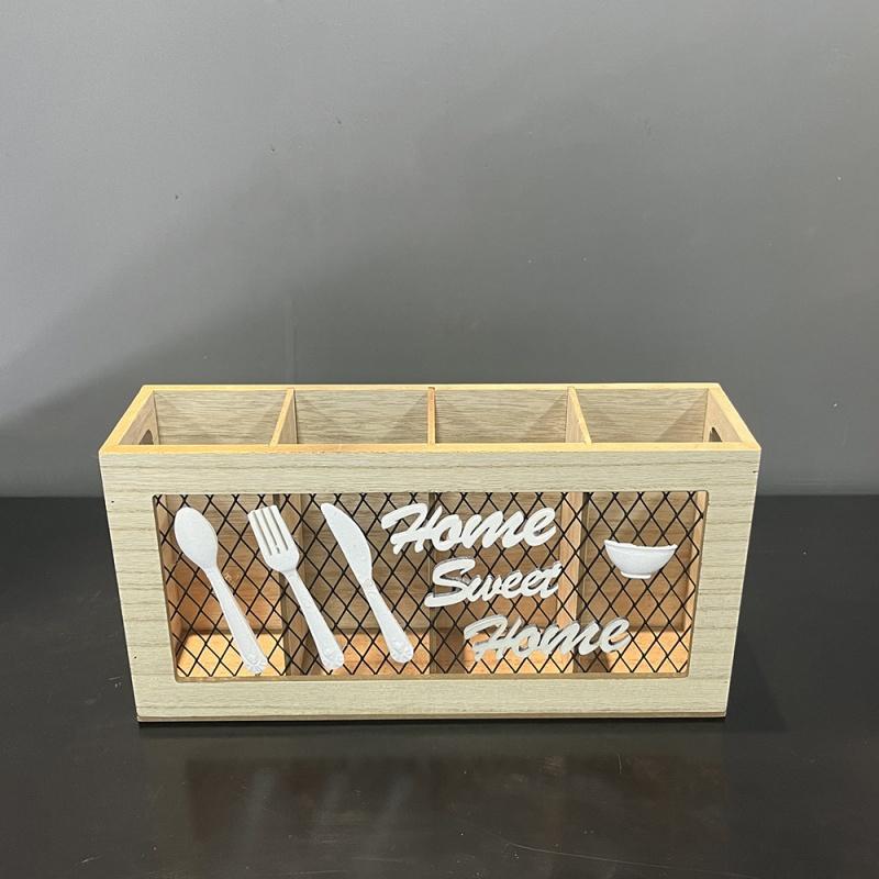Wooden Cutlery Box Utensil Holder Kitchen Spoon Holder Countertop Organizer Box Utensil Drying Racks Household Storage Box