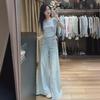 Women's High-Waisted Light Blue Wide-Leg Jeans - Spring/Summer 2024 Collection 