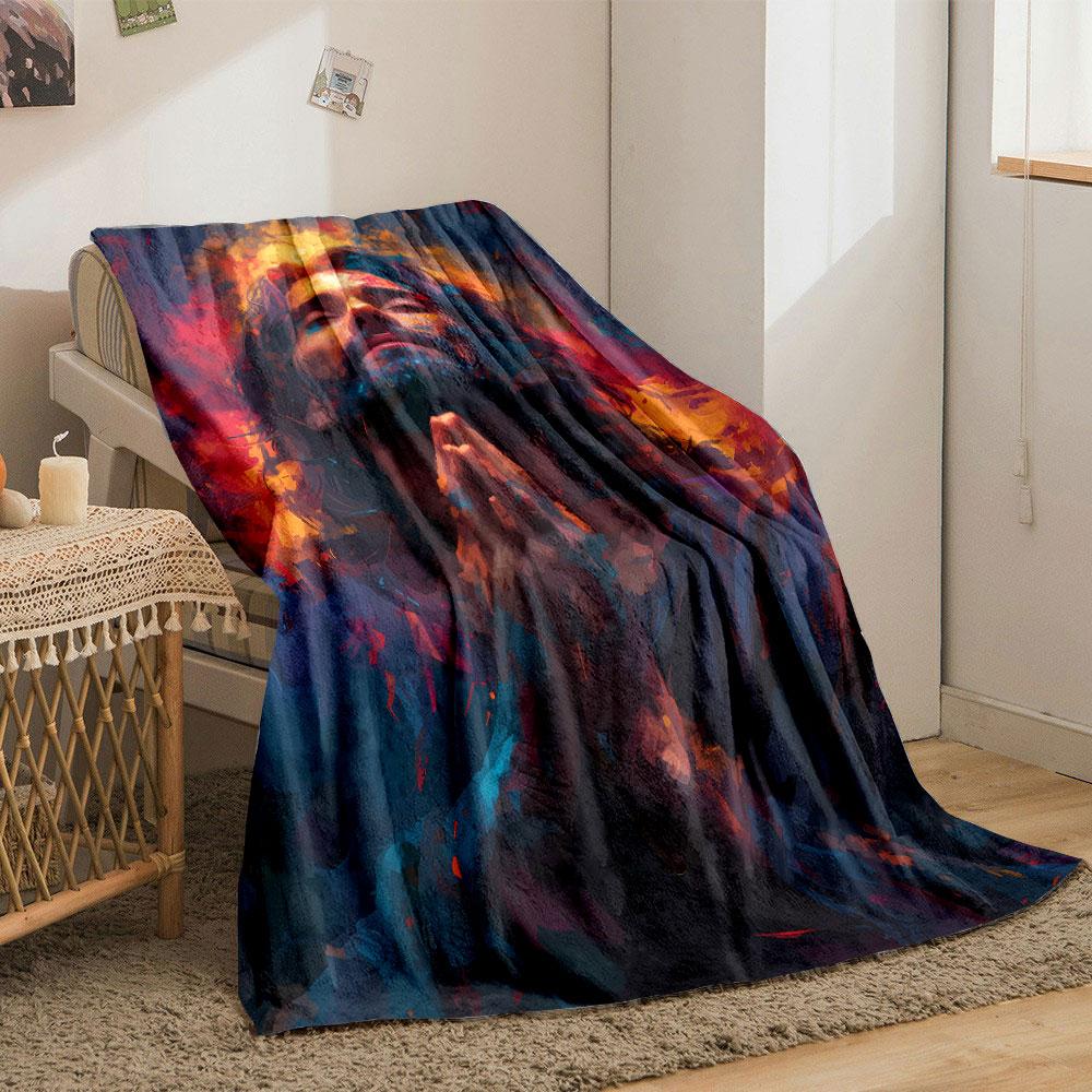 Jesus Praying Artistic Blanket Bedroom Blanket for Livingroom Couch Lunch Break Soft Throw for Friend's Festival Gift