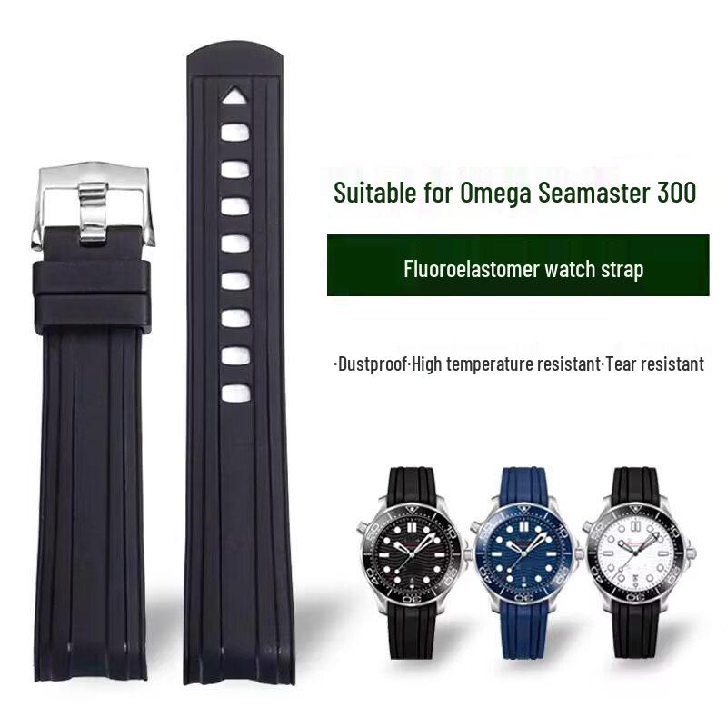 

Мужской каучуковый ремешок FKM Omega Seamaster 300 для часов De Ville Speedmaster Universe 20mm Strap Only чёрный