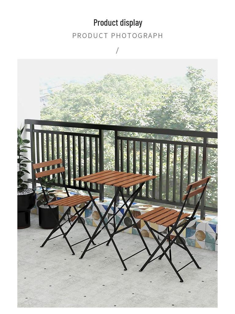 Outdoor Solid Wood Folding Balcony Table and Chair Set - 3-Piece