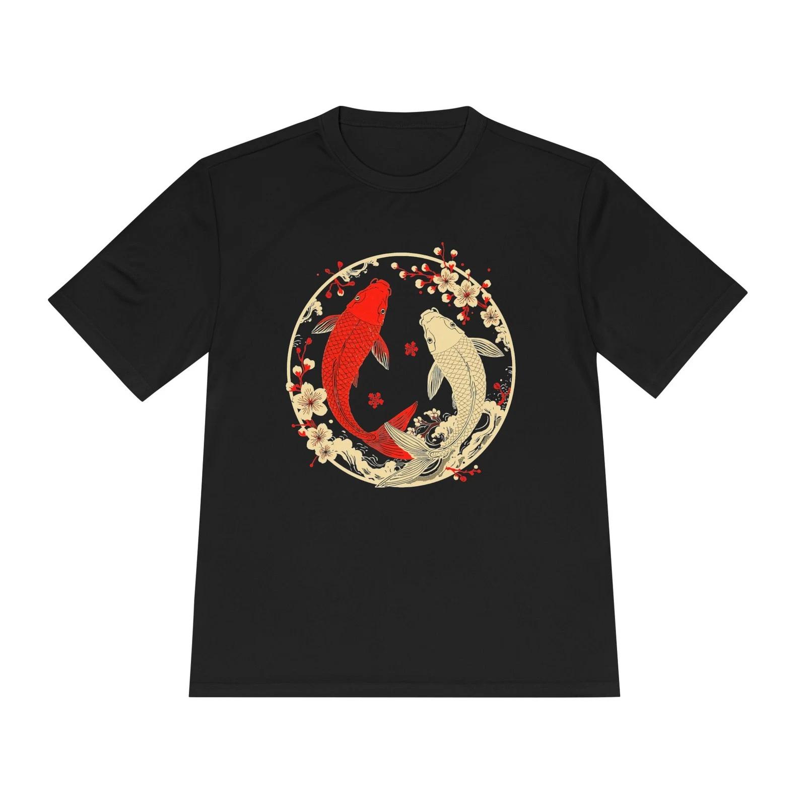 Mens Koi Fish Yin Yang T Shirt Red/White Circle Japanese Lightweight Graphic Tee 2XL