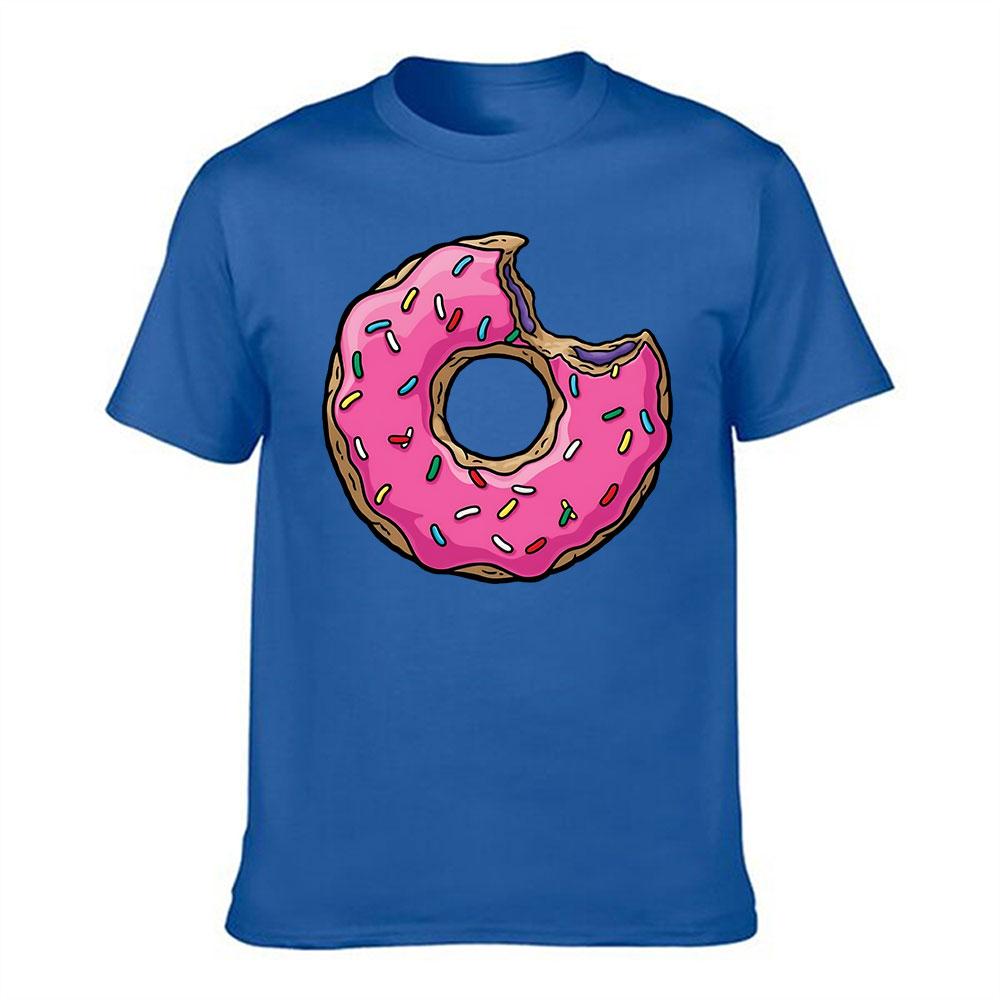 Unisexs Cotton Short Sleeve Tshirt With Fun Bitten Pink Glazed Donut Print Casual Summer Graphic Tee For Daily Wear
