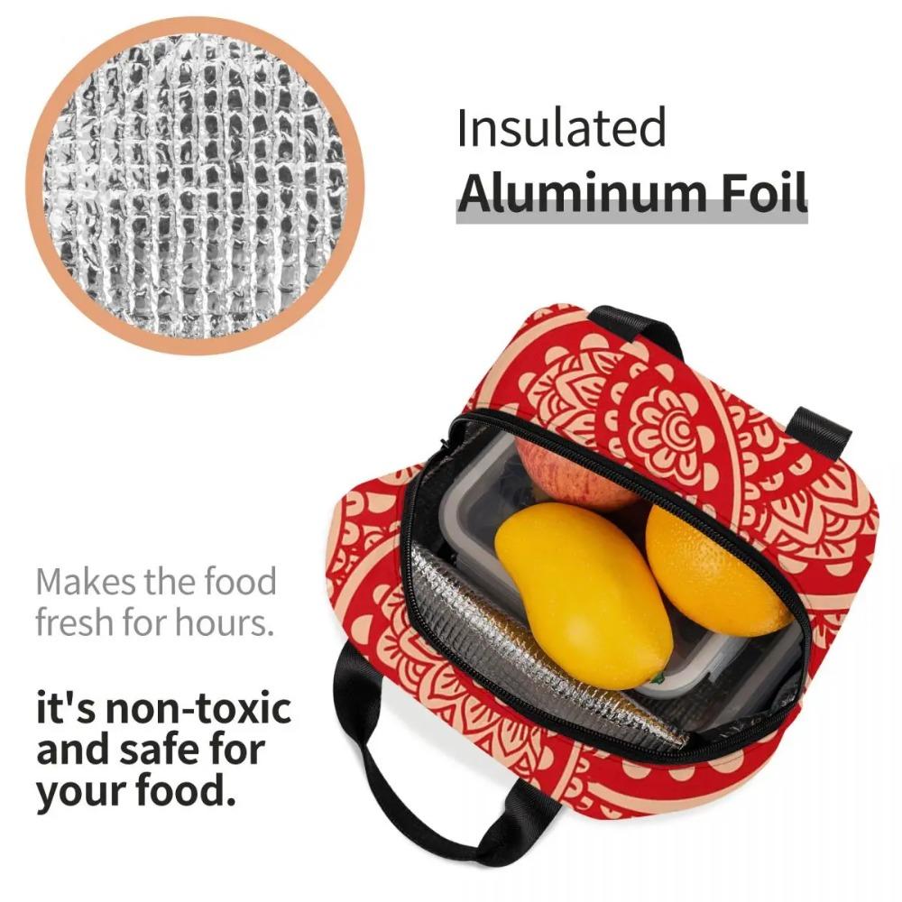 Red Paisley Floral Mandala Insulated Lunch Bag for Women Children Portable Food Boxes Thermal Lunch Box Tote