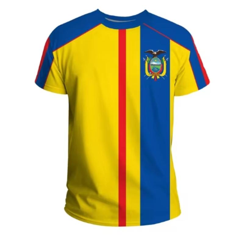 Ecuador Flag 3D Printed T-Shirt Men's Sportswear T-Shirt Round Neck Short Sleeve Summer Casual Street Loose T-Shirt