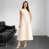Women's Fashion Summer Spring Solid Color Print Sleeveless O-Neck High Waist Casual Dresses