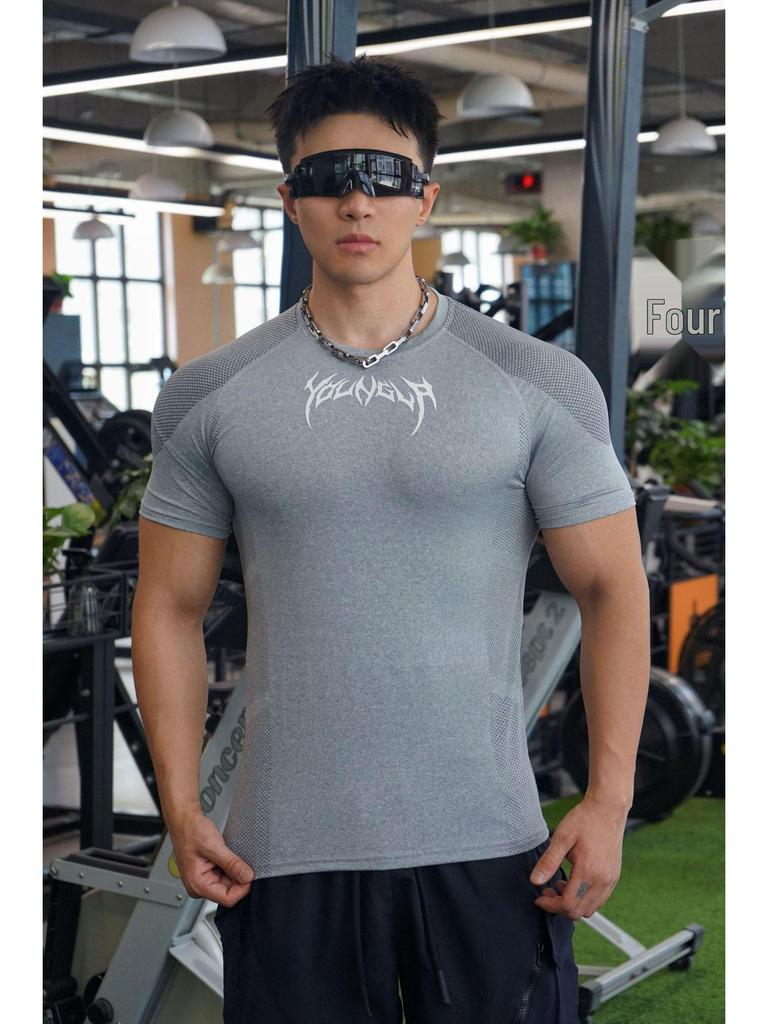 Men's Stretch Cotton Cuffed Short Sleeve Basketball & Running T-shirt