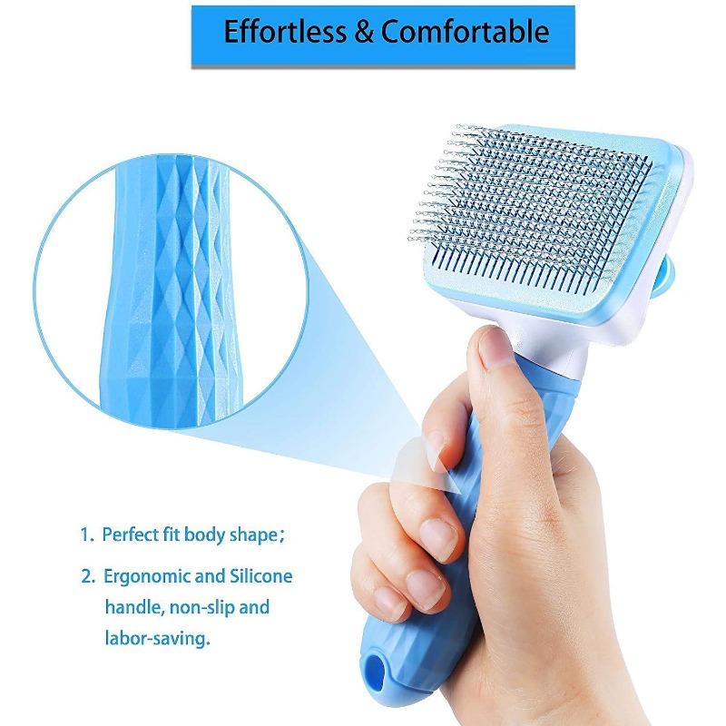 Dog Brush, Cat Brush, Pet Brush, Hair Remover, Pet Brush for Long and Short Hair, Clean Pet Hair from the Brush with One Button, Blue