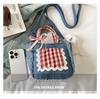 Korean Style Plaid Lace Bucket Handbag - Cute Bow Crossbody